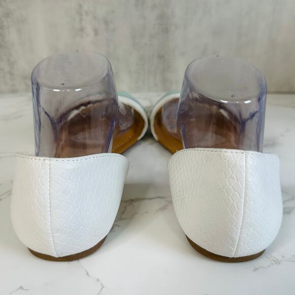 Andiamo Sandal White Sea Foam Green Women 8.5M Snake Pattern Slip On Flats Strap - Picture 4 of 9